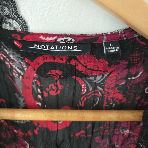 Black Red Sheer Blouse Lace Trim Tie Front Romantic Visual Kei Whimsigoth Large - Picture 6 of 11